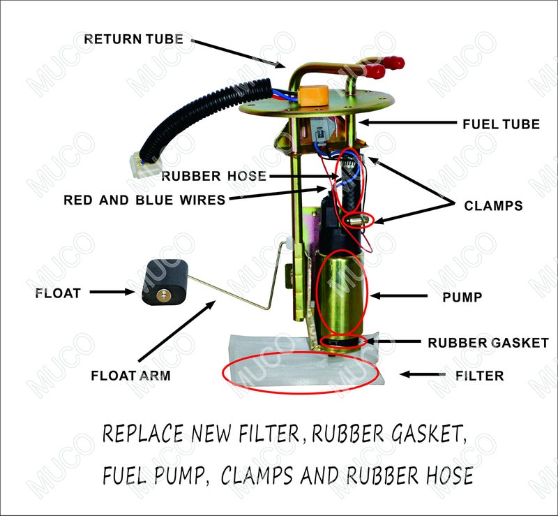 MUCO New 255LPH High Flow Intank Electric Fuel Pump with Strainer/Filter + Rubber Gasket/Hose + Stainless Steel Clamps + Universal Connector Wiring Harness MCP-203A - Image 3